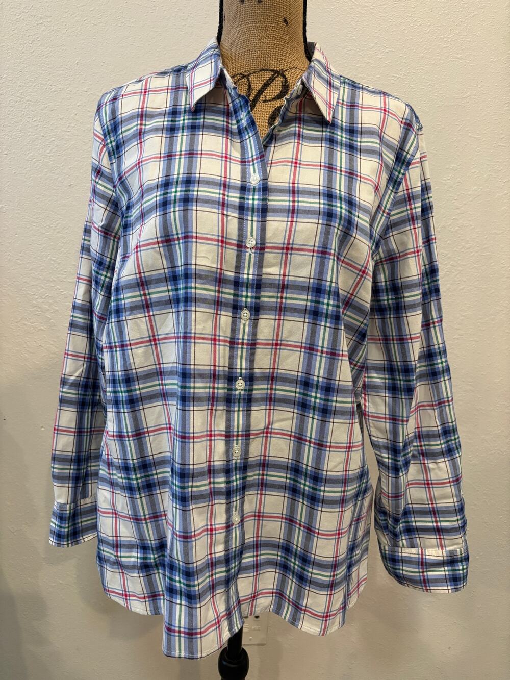 Talbots Plaid Shirt Tunic Top Womens Size XL Petite Cottacecore Cabincore